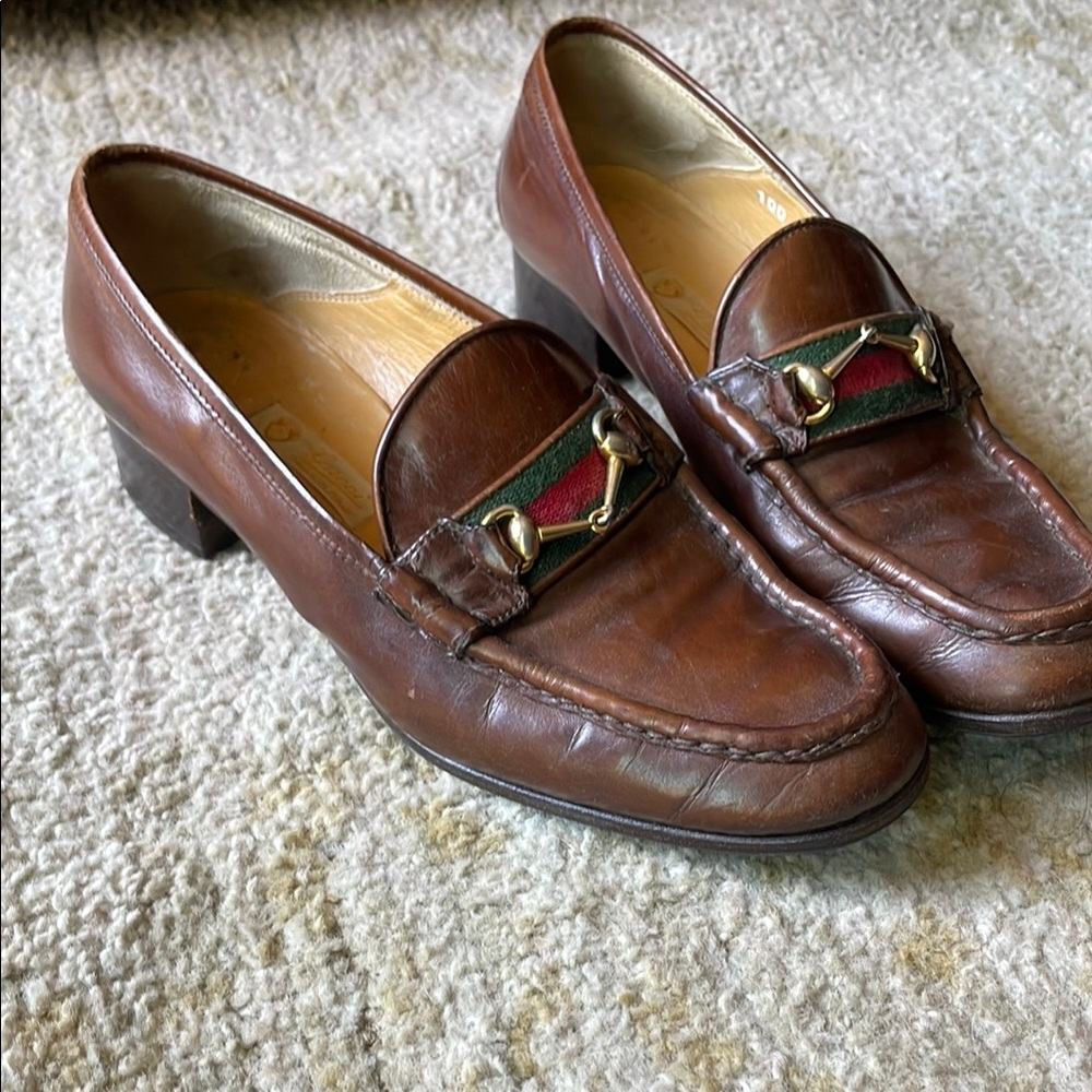 Vintage Gucci Brown Leather Loafers with Horsebit